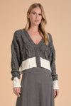 Two-Tone Cardigan Sweater - Grey