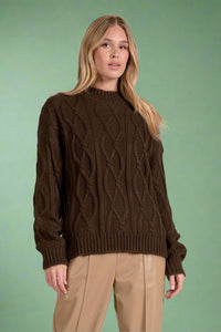 Cable Knit Crewneck Sweater - Cocoa
