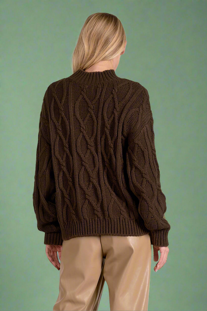 Cable Knit Crewneck Sweater - Cocoa