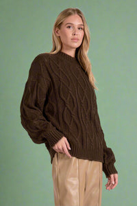 Cable Knit Crewneck Sweater - Cocoa