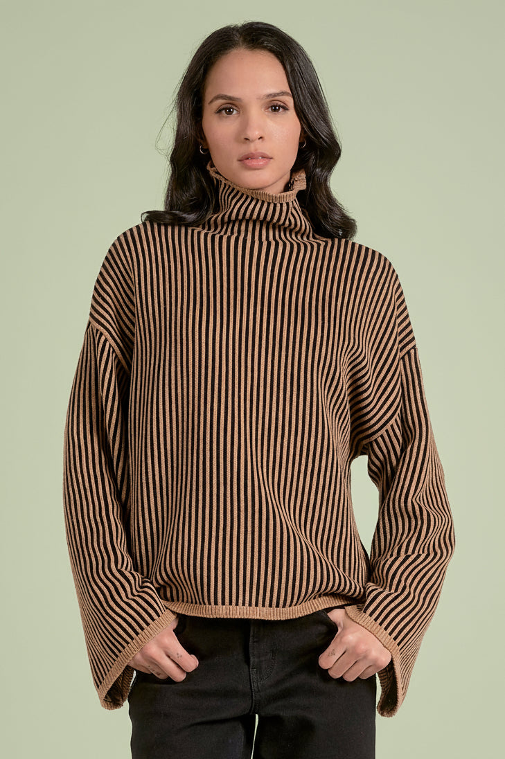 Striped Elan Sweater - Tan Black
