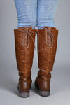 Lace Up Knee High Bootie Cognac