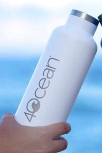 A stainless steel reusable bottle in blue or white. Holds hot or cold beverages. 