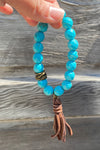 Square Bead Leather Tassel Bracelet