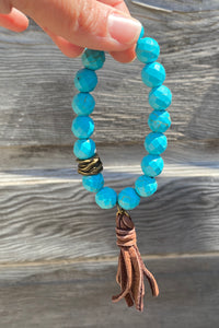 Square Bead Leather Tassel Bracelet