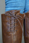 Lace Up Knee High Bootie Cognac