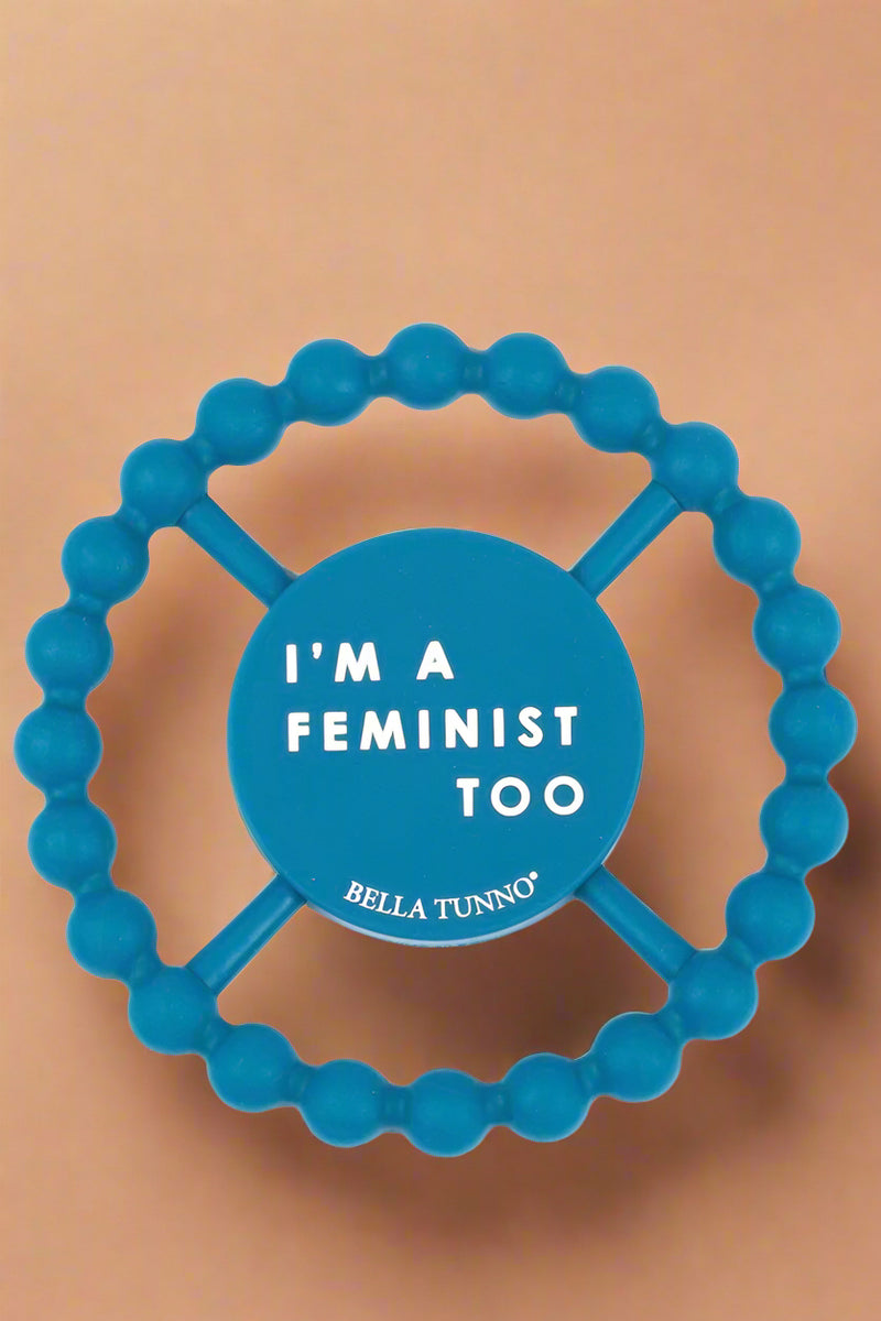 A blue, silicone Teether.