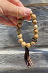 Round Bead Leather Tassel Bracelet