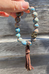 Round Bead Leather Tassel Bracelet