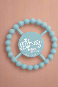A blue, silicone Teether.