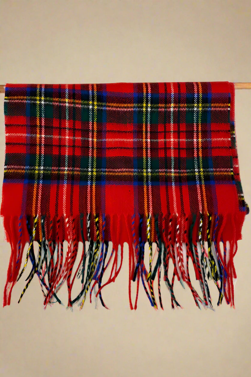 Plaid Fringe Scarf Red