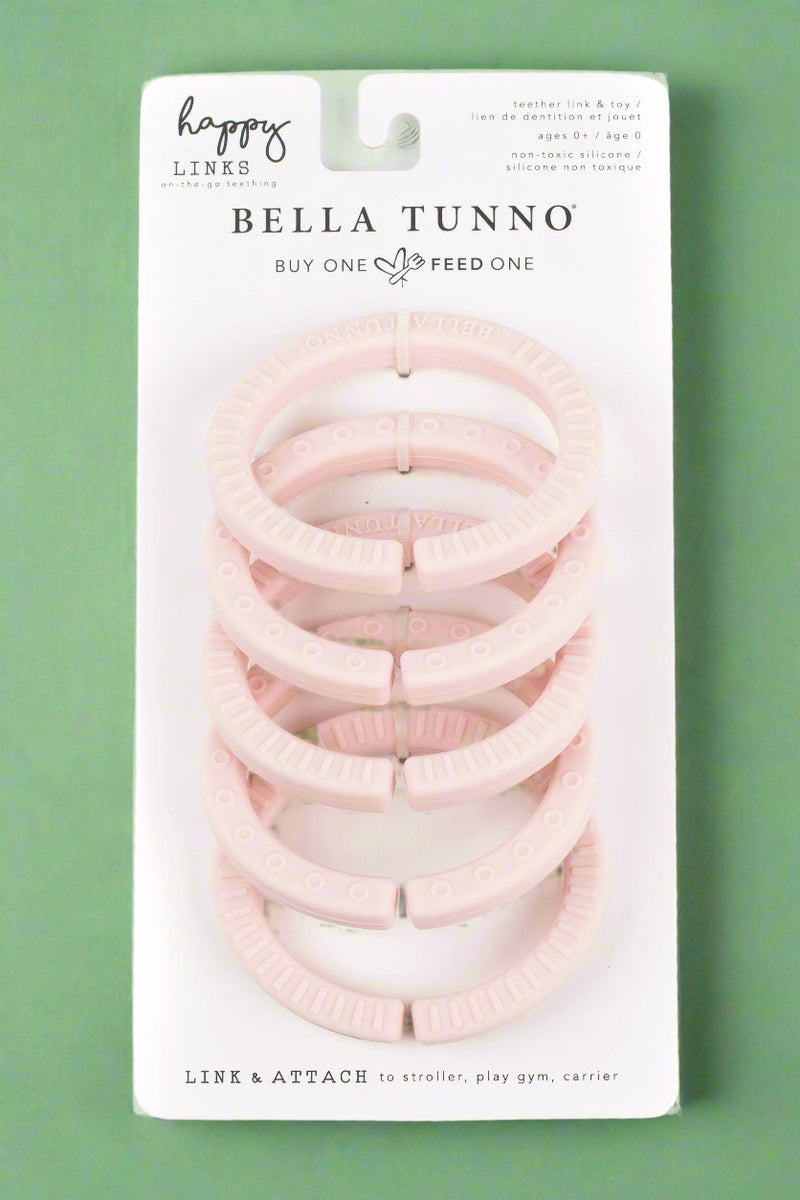 A set of 5 pink silicone teething links.