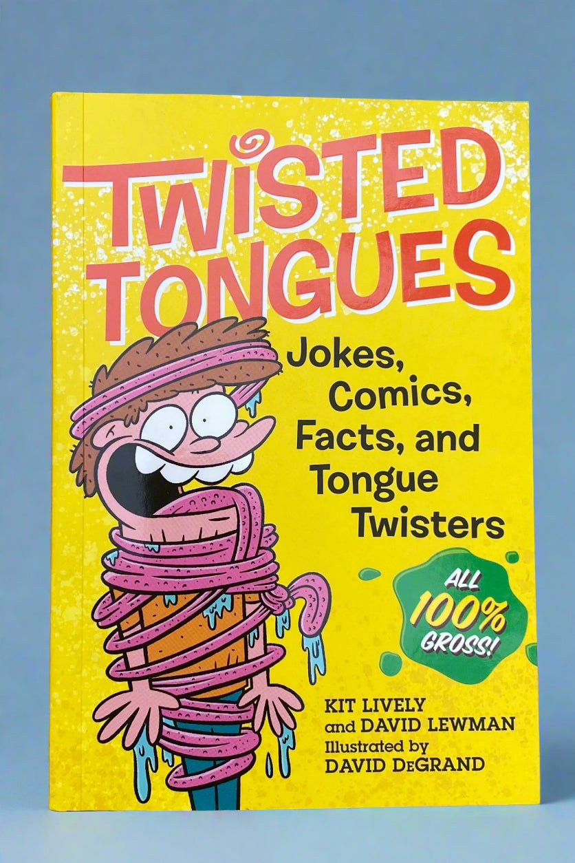 Cover of Twisted Tongues, a book of jokes, comics, facts, and tongue twisters.