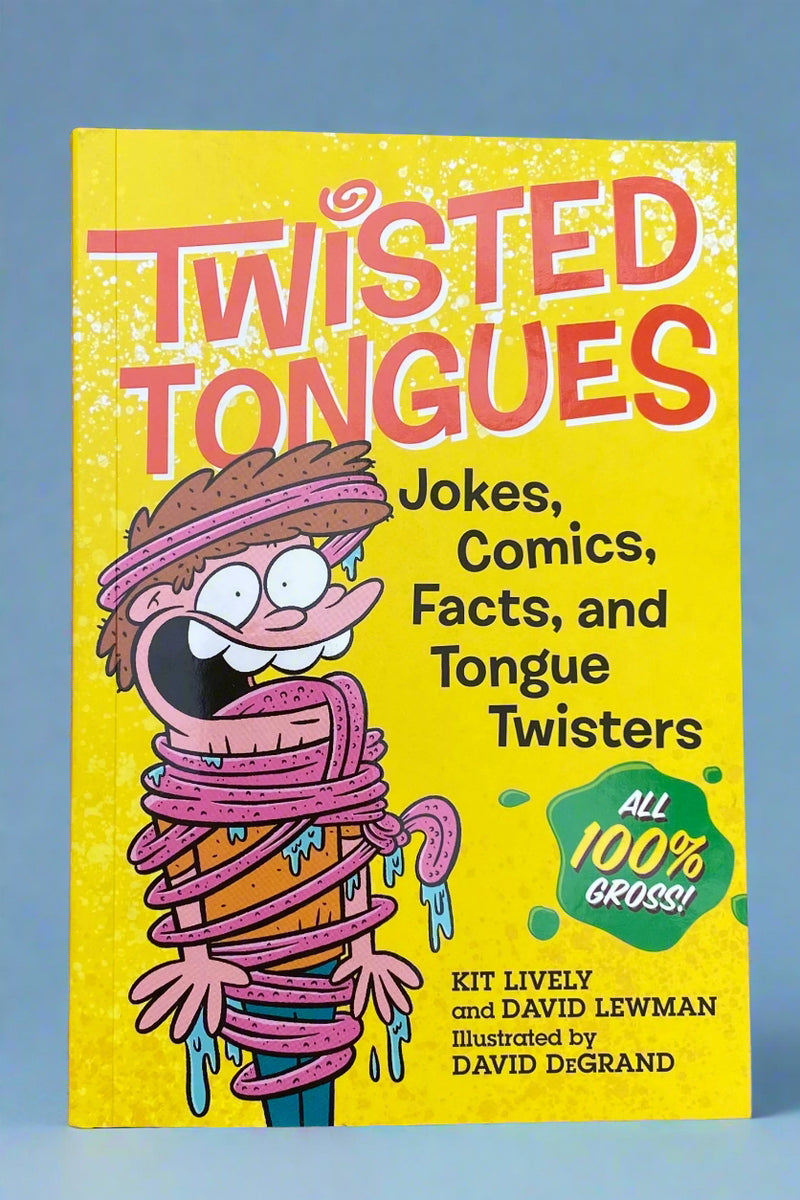 Cover of Twisted Tongues, a book of jokes, comics, facts, and tongue twisters.