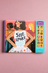 The cover of She Spoke: 14 Women Who Raised Their Voices and Changed the World, an inspirational book with voice buttons to play while reading.