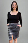 Corduroy Front Slit Midi Skirt - Grey