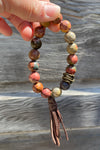 Square Bead Leather Tassel Bracelet