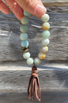 Round Bead Leather Tassel Bracelet