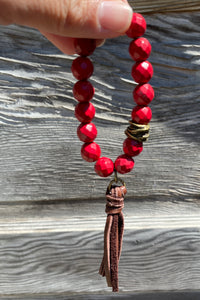 Square Bead Leather Tassel Bracelet