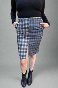 Corduroy Front Slit Midi Skirt - Grey
