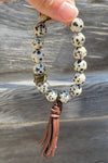 Square Bead Leather Tassel Bracelet
