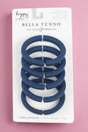 A set of 5 navy silicone teething rings.