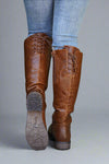 Lace Up Knee High Bootie Cognac