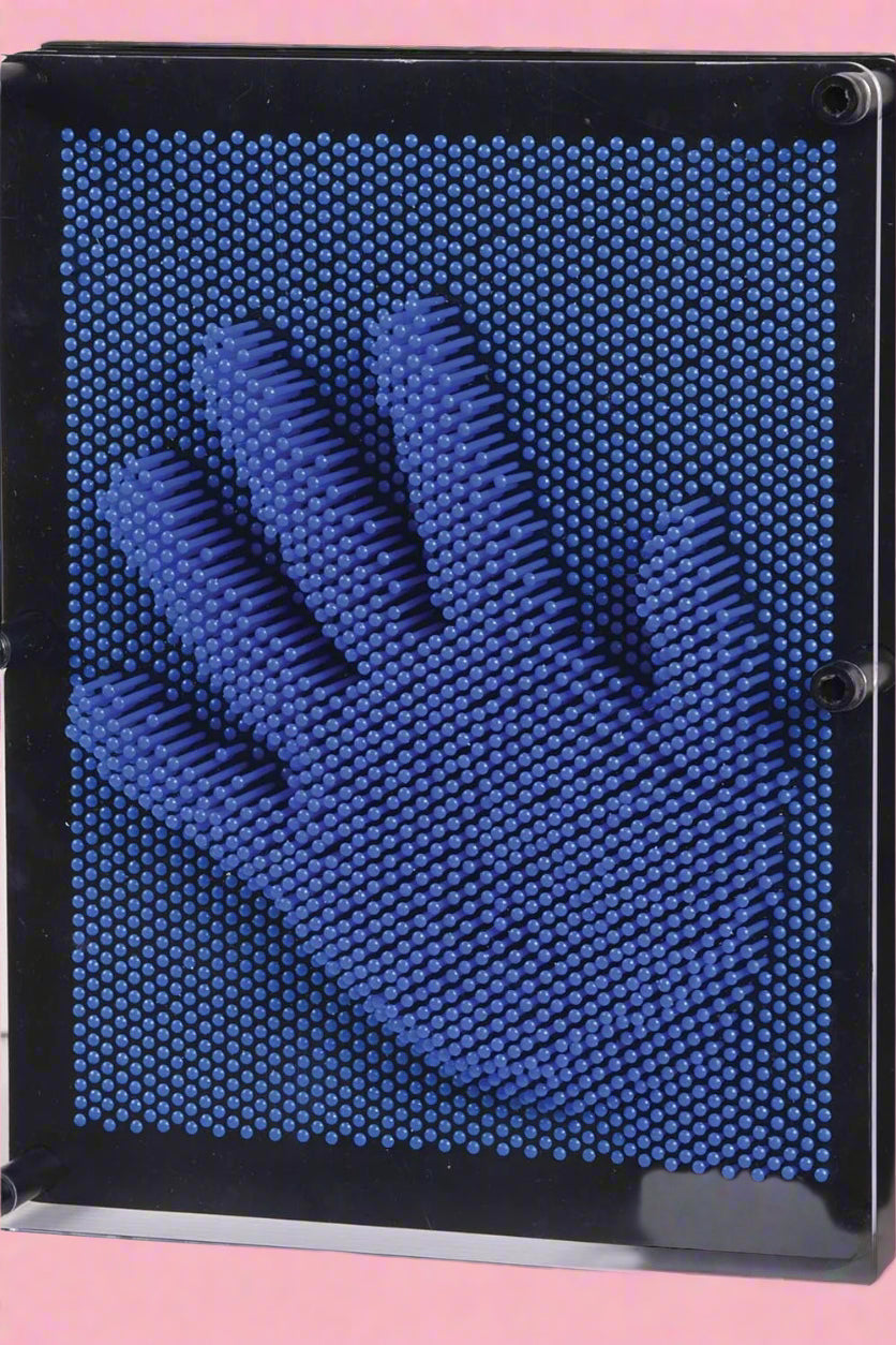 A 3-D pin art activity in blue.