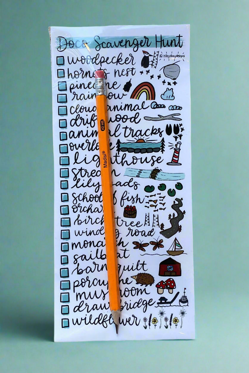 A Door County Scavenger Hunt checklist and pencil.