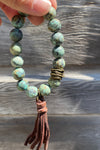 Round Bead Leather Tassel Bracelet