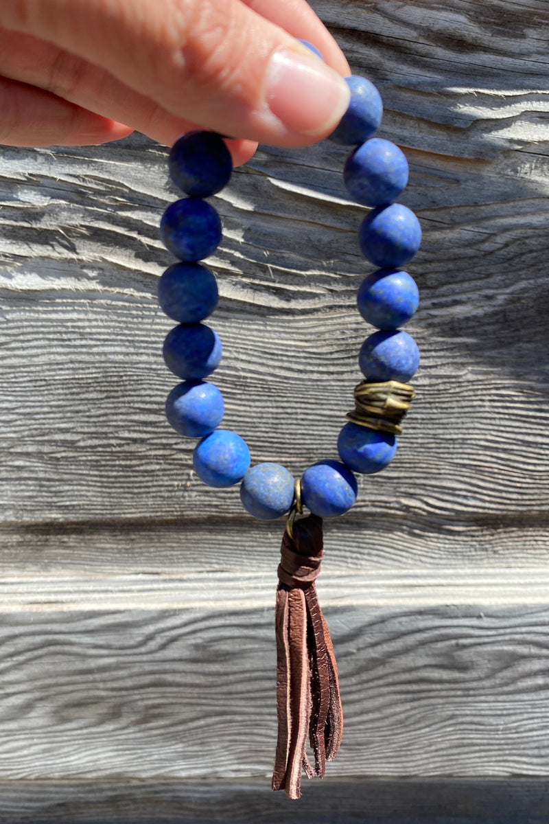 Round Bead Leather Tassel Bracelet