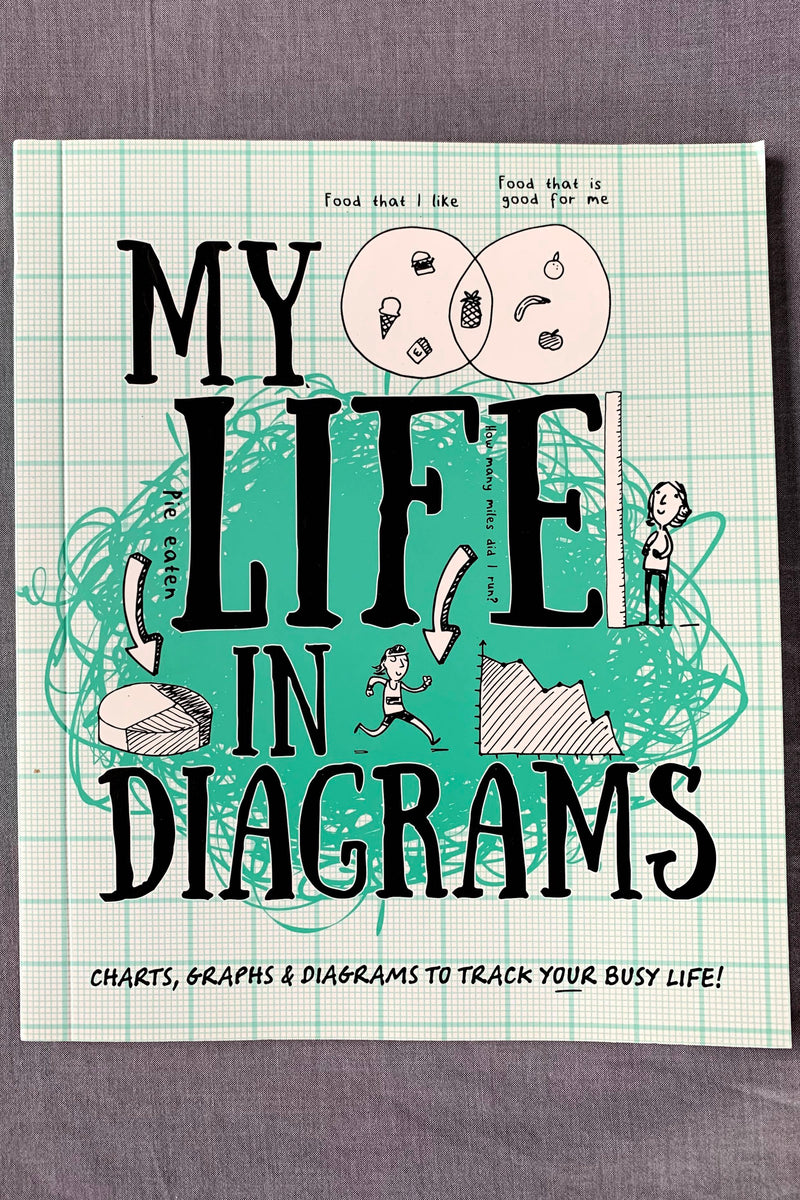 The cover of My Life In Diagrams: Charts, Graphs & Diagrams To Track Your Busy Life!, a guided journal.