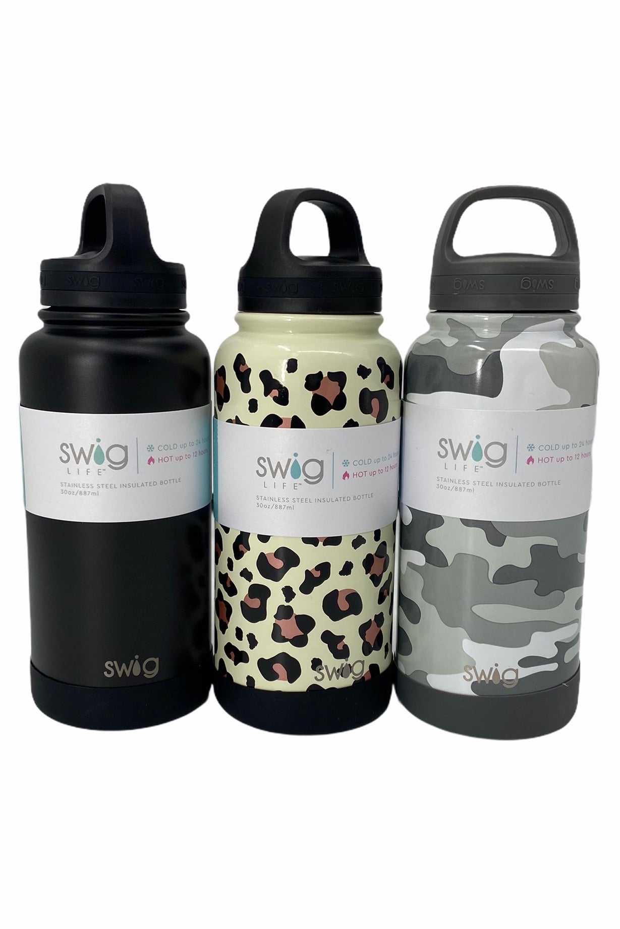 Swig 30 Oz Insulated Bottle Leopard Matte Black Grey Camouflage