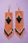 Orange and navy dangle earrings. Made of glass seed beads.