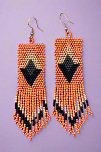 Orange and navy dangle earrings. Made of glass seed beads.