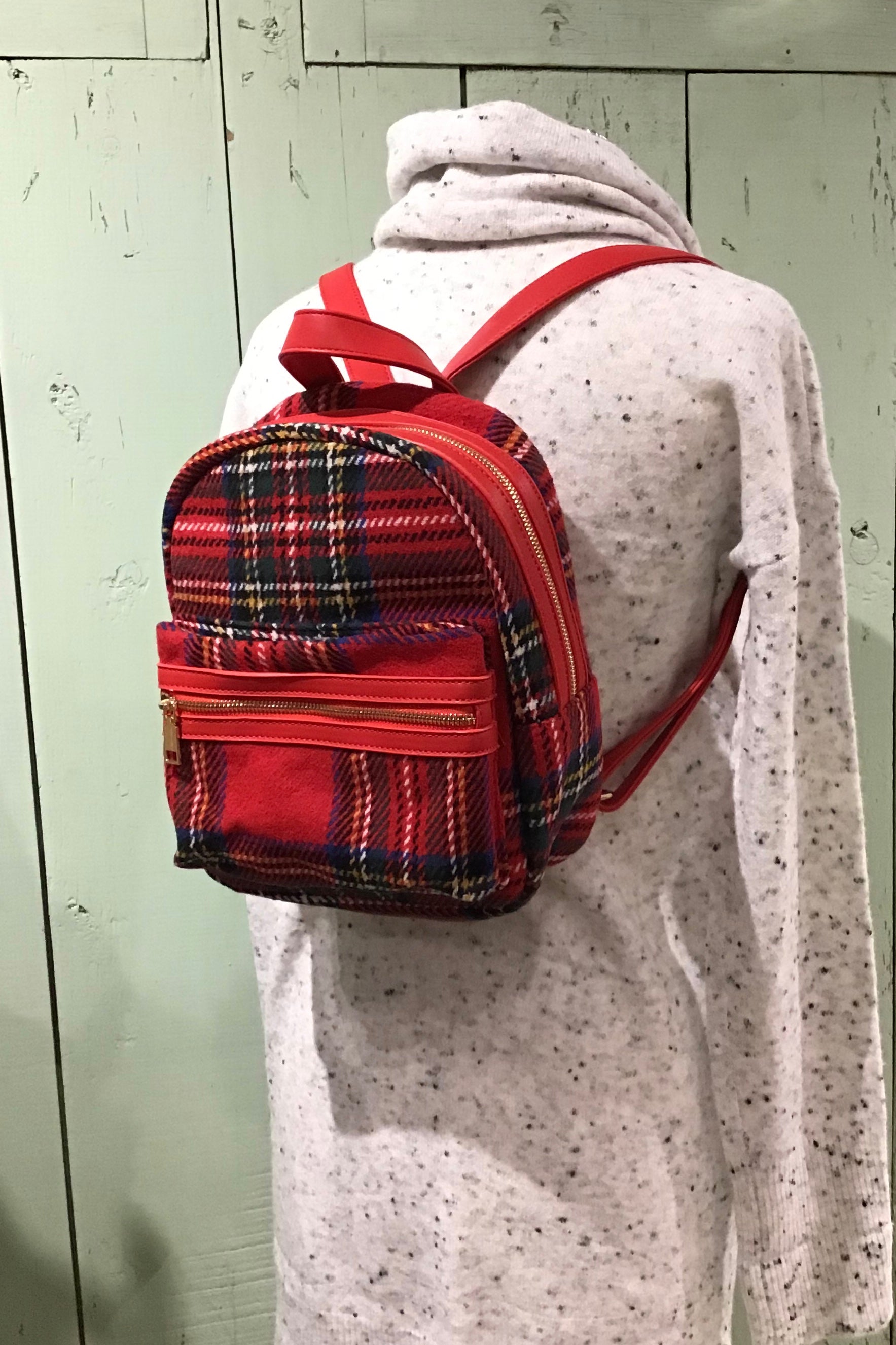 Plaid Mini Backpack Red Cute Small Anzell Simple Adjustable Straps – Spot