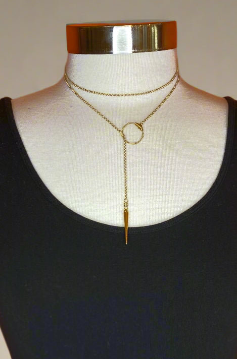 ReStrung Jewelry - Dagger Lariat Necklace Gold