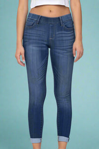 Mid Rise Elastic Waist Crop Dark C104