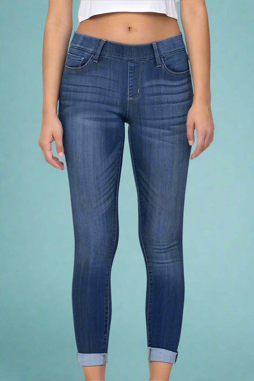 Mid Rise Elastic Waist Crop Dark C104